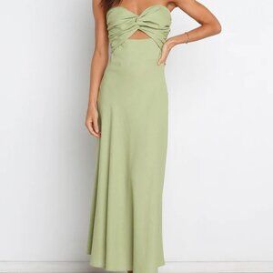 BNWT Petal & Pup Olive Green Rosette Strapless Tie Front Midi Dress
